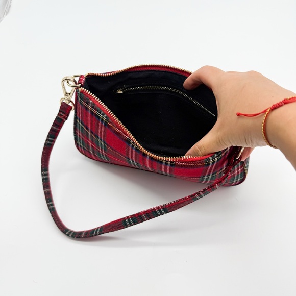 John Galt Red Plaid Mini Cotton Shoulder Bag - Picture 5 of 9